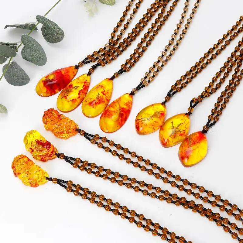 Baltic Amber Plant Fossil Inlaid Natural Pendant Necklace Unisex Fashion Jewelry | Украшения и аксессуары