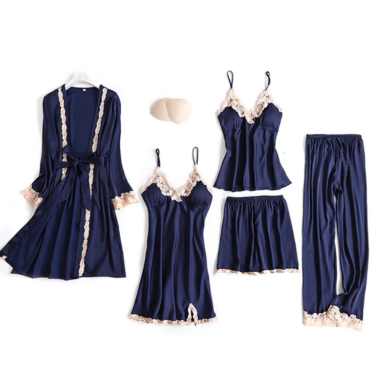 New Silk Sexy Robes Woman Bathrobe Robe Female Bathrobes Peignoir Femme Robe Satin Housecoat Lingerie Lace Women Nightgowns