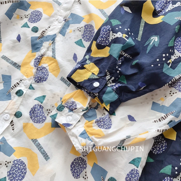 

2020 New Autumn Women Long Blouse Japan Style Mori Girl Cute Print Loose Cotton Turndown Collar Long Sleeve Shirt Women