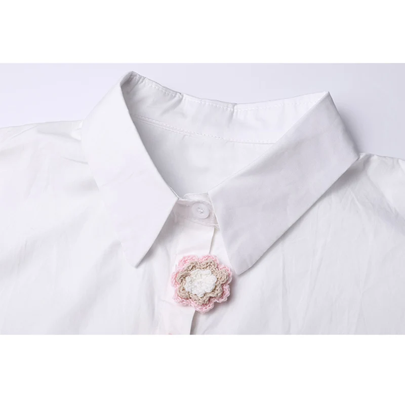 Женская блузка с длинным рукавом винтажная Повседневная белая на пуговицах