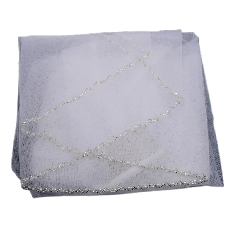 Фата свадебная с гребнем Тюлевая блестящими хрустальными бусинами для невесты