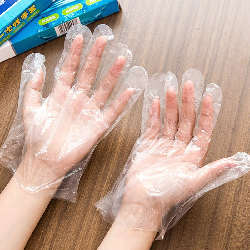 

100pcs pack Disposable Gloves PE Transparent Kitchen Cooking Gloves