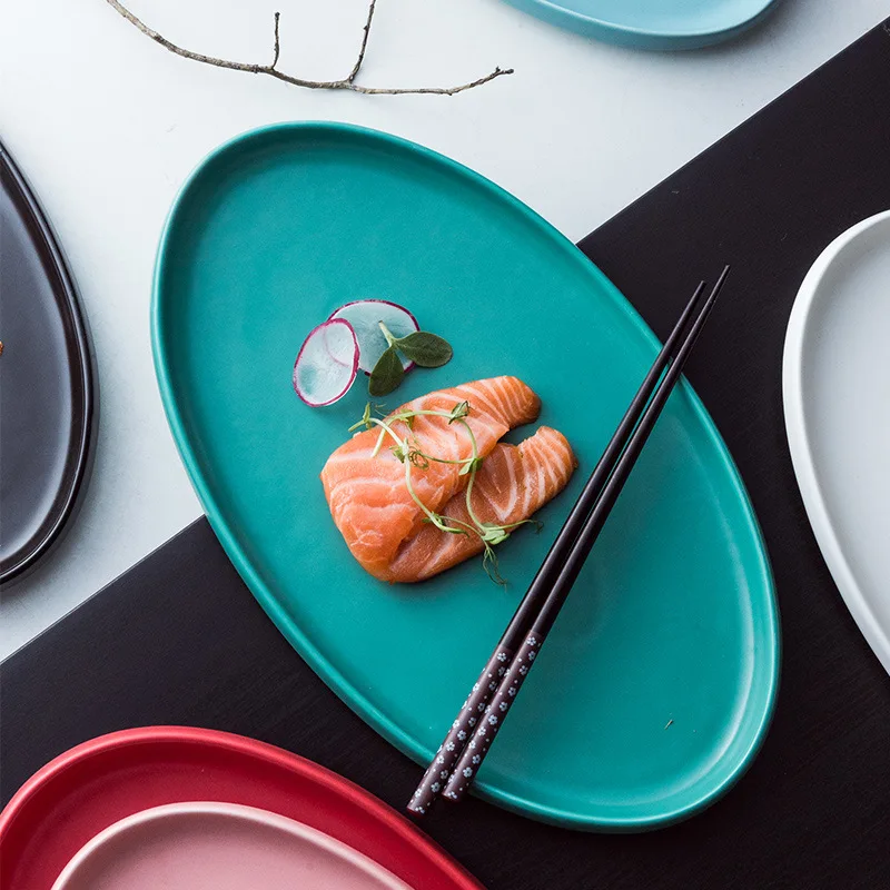 Скандинавская твердая овальная керамическая тарелка на пару для рыбы матовая