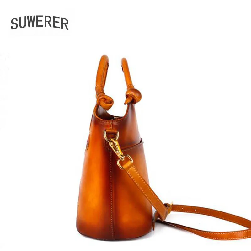 

2020 new style Chinese style cowhide retro embossed hand-polished one-shoulder diagonal portable bucket bag