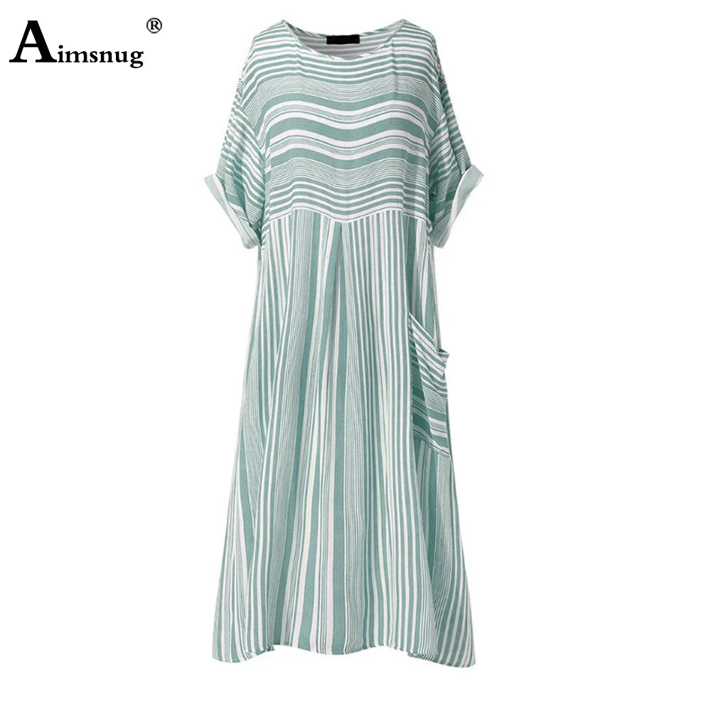 

Aimsnug Summer Vintage Long Maxi Dress Women Plus size Bohemian Stripes Print Sundress A-line Party Vestido Femme Retro Dresses