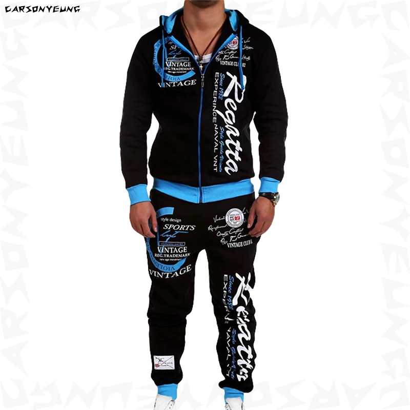 

CARSONYEUNG Brand Men Tracksuit 2 Piece Tops And Pants Mens Sweat Suits Set Letter Print Plus Size Fashion Sets For Men Clothing