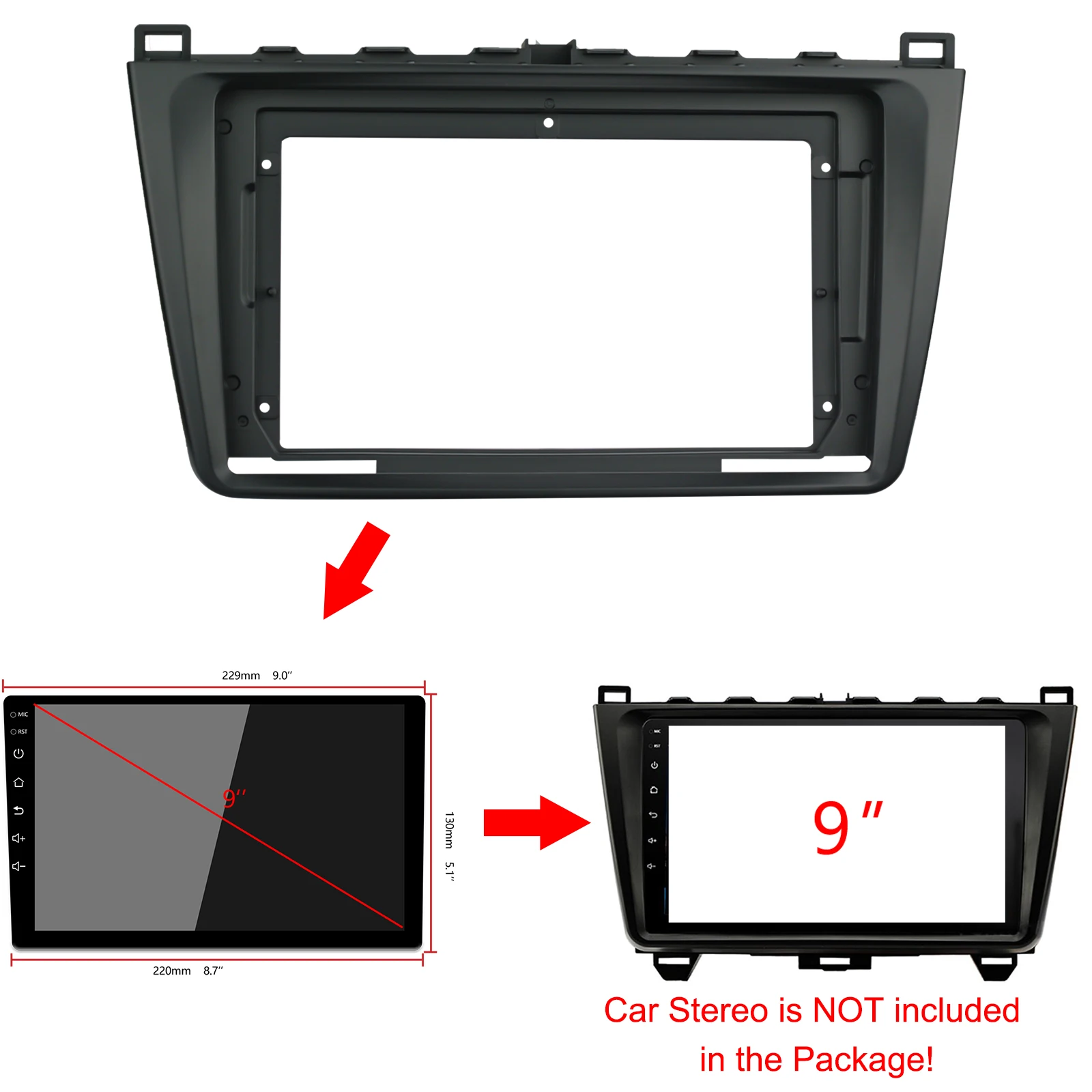 Комплект накладок для автомобильной панели MAZDA 6 9 дюймов 2009-2018 двойной Din аудио