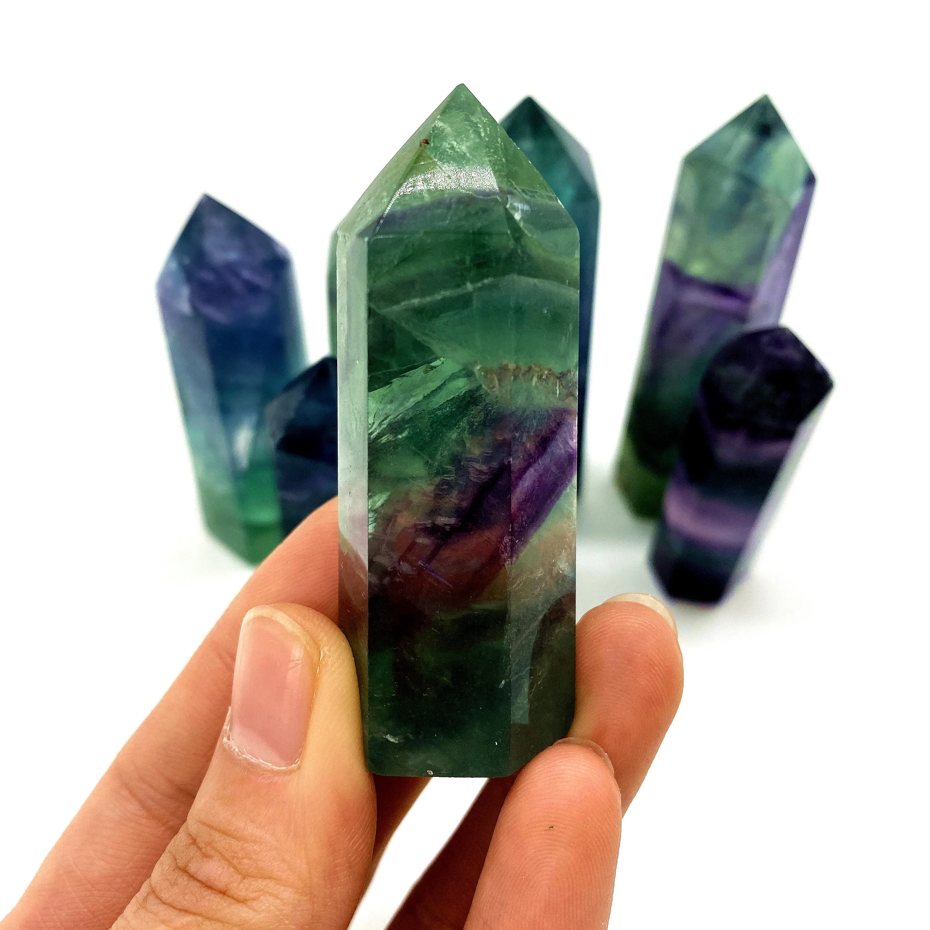 

High Quality Rainbow Fluorite Crystal Wand Natural Healing Crystal Point Tower