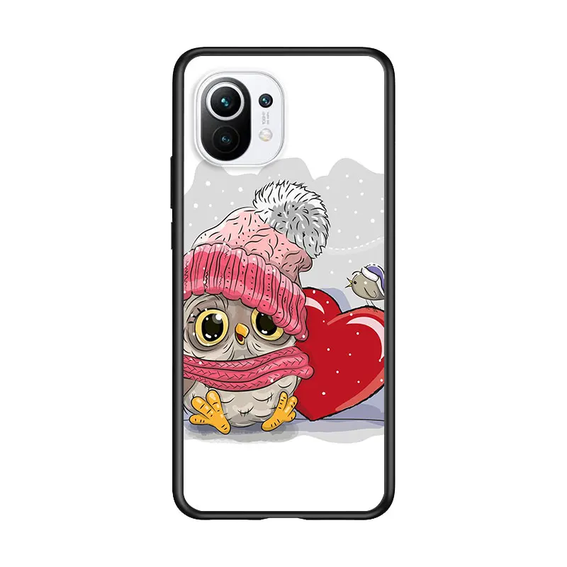 

Cute Owl Hearts Lover for Xiaomi Mi 11 10T Note 10 Ultra 5G 9 9T SE 8 A3 A2 A1 6X Pro Play F1 Lite 5G Black Phone Case