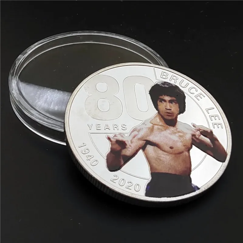 Юбилей Брюса Ли 80 лет Посеребренная памятная монета китайский дракон коллекция