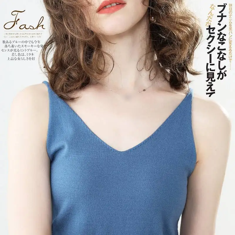 Autumn And Winter Imitation Cashmere V-Neck Small Sling Women's Short Style With Sexy Vest Knitted Slim Bottoming Shirt | Женская