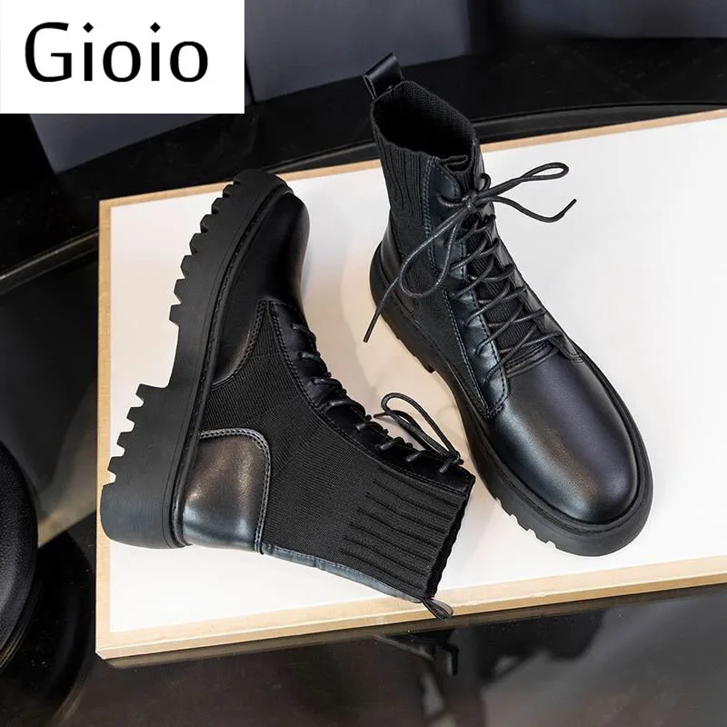

Women Martins Leather Boots High Top Fashion Spring Warm Snow shoes Dr. Motorcycle Boots Black Boots Botas Mujer Snow Boots