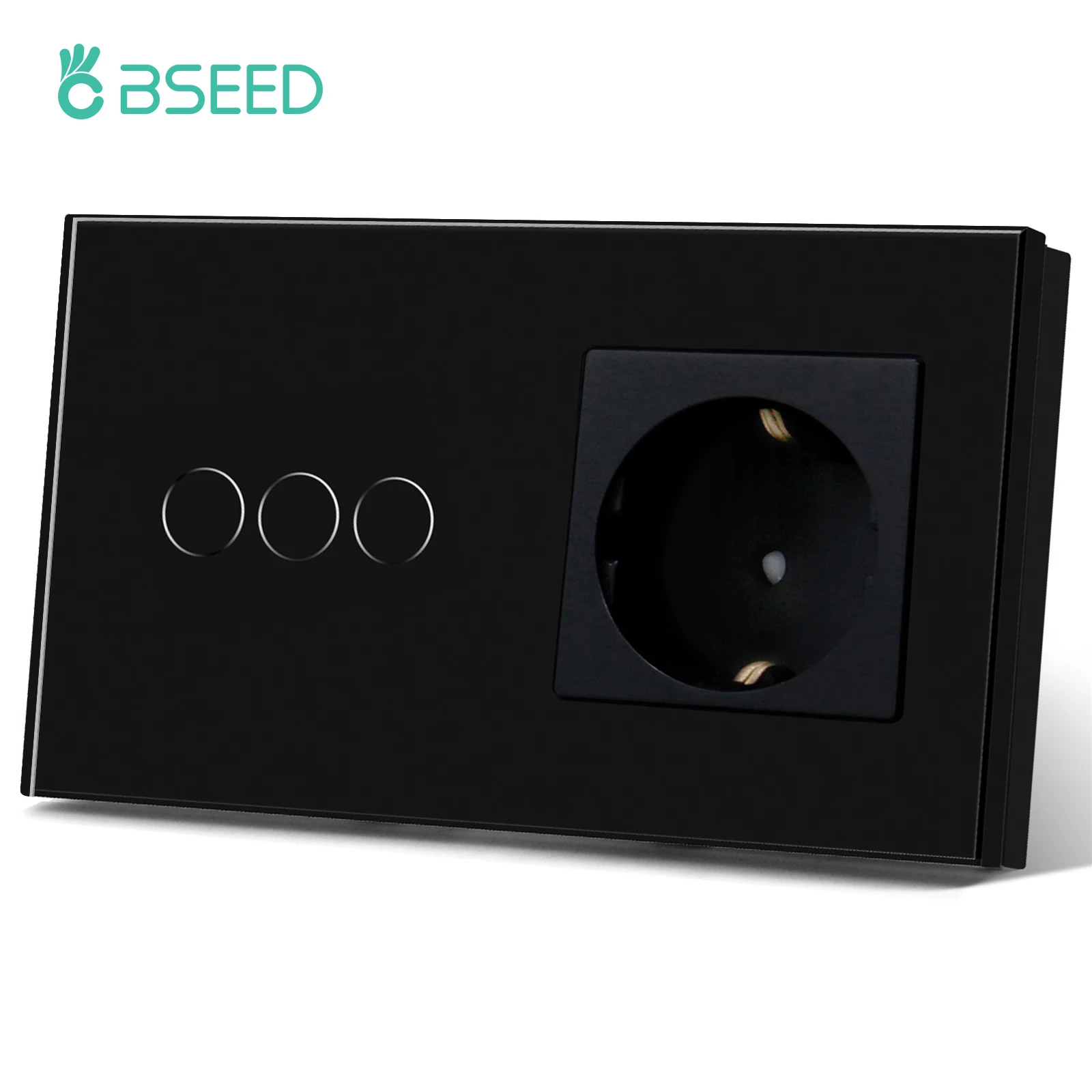 

BSEED EU Standard 1/2/3 Gang 2 Way Wall Touch Switch With EU Socket White Black Golden Crystal Glass Panel Switches Backlight