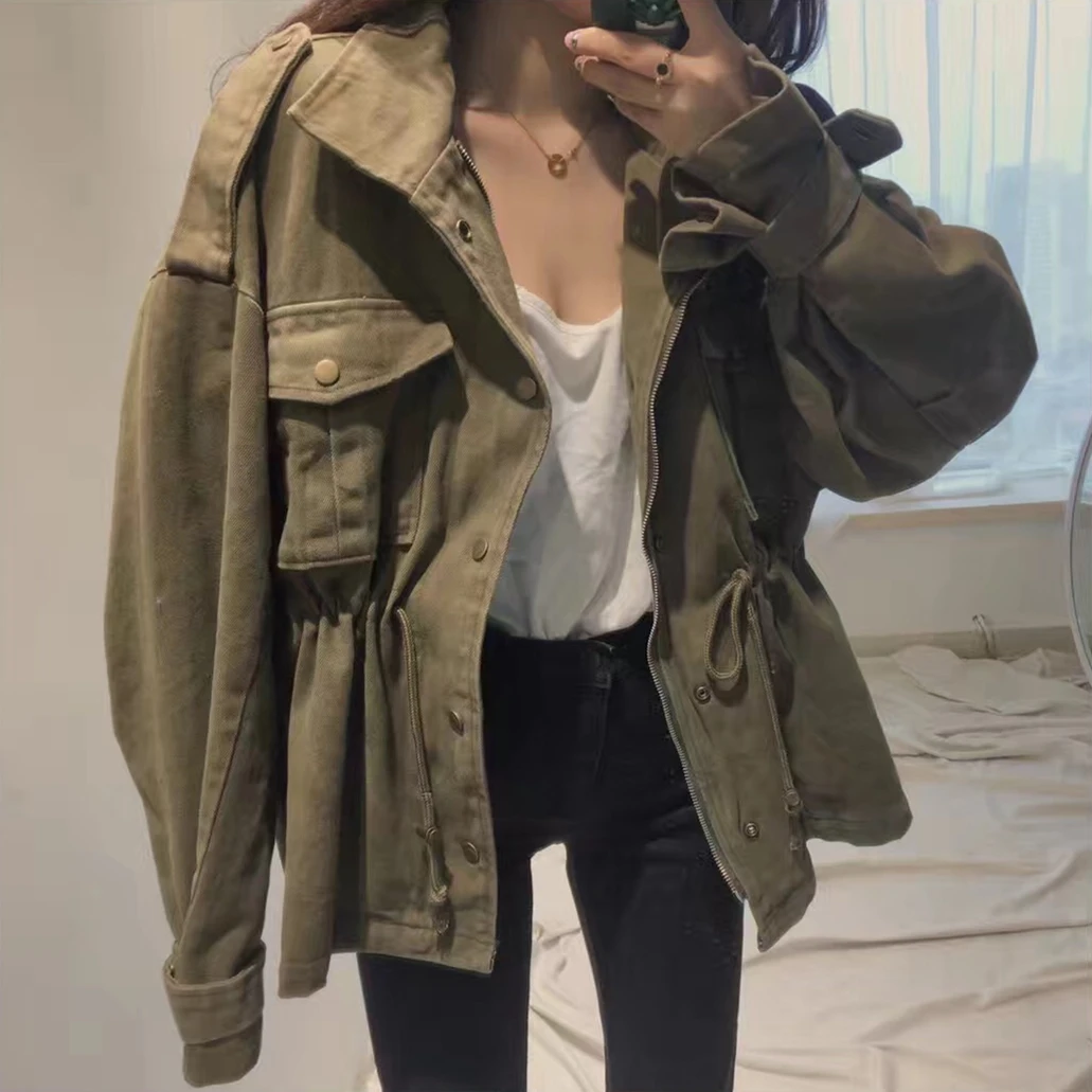 

XUXI Women 2019 Autumn Winter Coat Clothes Chic Leisure Pocket Long Sleeve Windbreaker Loose Manteau Female Coats Woman FZ781