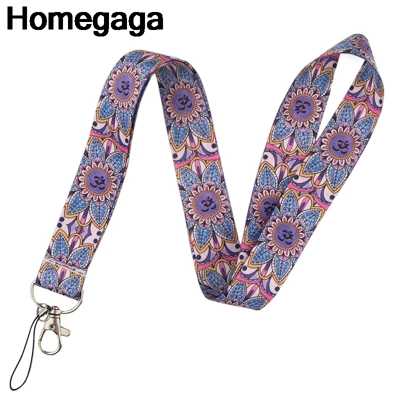 Homegaga Йога цветы узоры винтажный ключ ремешок для ключей ID телефон USB держатели