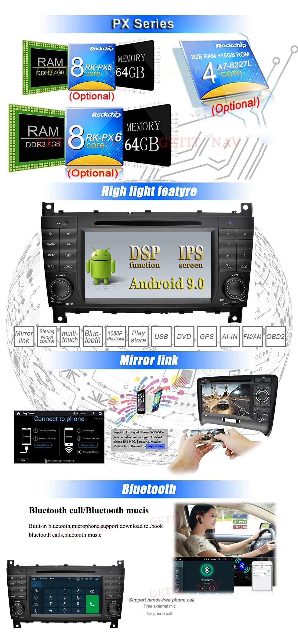 5USB DSP ips Android 9,0 2 Дин Радио DVD плеер для Mercedes Benz/W203 W209 W219 W169 A160 C180 C200 C230 C240 CLK200 CLK22