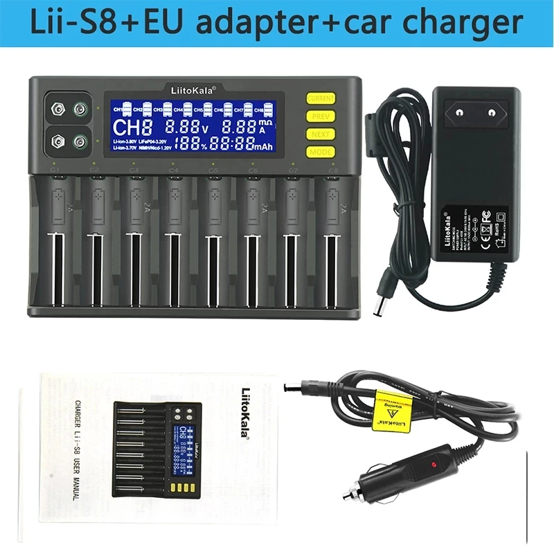 

LiitoKala Lii-S8 Lii-S1 Lii-S2 Lii-S4 Lii-S6 1.2V NiMH 3.7V Lithium 3.2V LiFePo4 21700 26650 18650 Rechargeable Battery charger