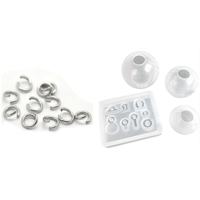 

500X Silver Tone Stainless Steel Open Jump Rings 6mm with 4Pcs Transparent Ball Pendant Resin Mold Set Silicone Mold