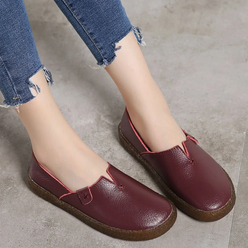 Женские кожаные лоферы Прогулочная обувь без шнуровки Дышащие мягкие женские