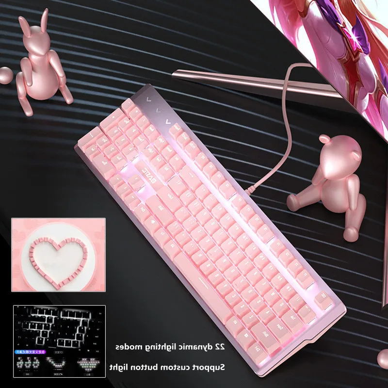 

Новая розовая игровая Механическая Проводная клавиатура для девочек, USB-интерфейс с 104 клавишами, белая подсветка, подходит для геймеров, ПК,...