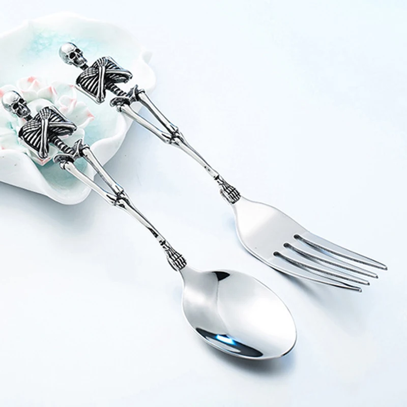 Титановая сталь Скелет Череп вилка ложка посуда винтажный обеденный стол