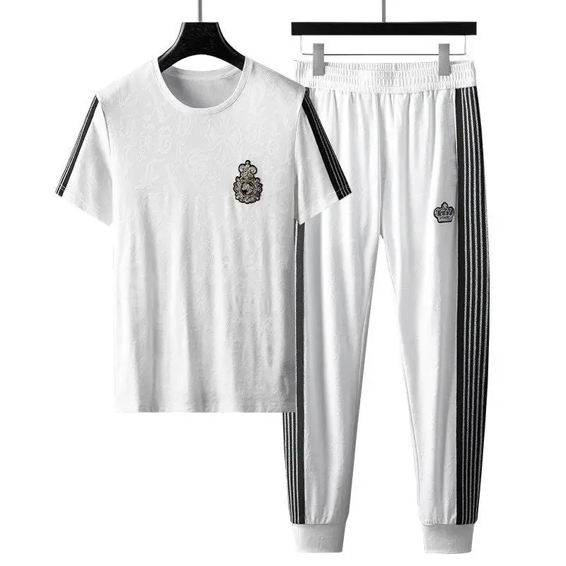 

2021 spring and summer new leisure ice silk Outfits dark stitching fashion sports handsome light ripe wind