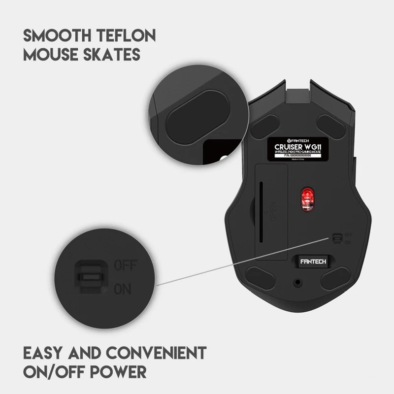 

FANTECH WG11 2.0 Wireless Mouse Office Mouse Silent Gaming Mouse 2.4GHZ 10M 30Ips 800-2400DPI Mouse for Computer Laptop