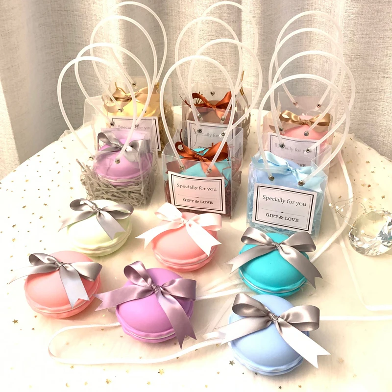 20 шт./лот пластиковая коробка для конфет макарун креативная Подарочная с лентой