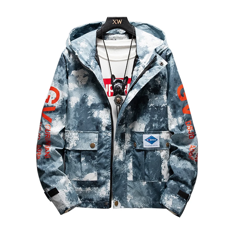 

LES KOMAN Spring Autumn New Men Jacket Casul Streetwear Hooded Camouflage Letter Sports Coats Windbreaker Outwear Regular M-5XL