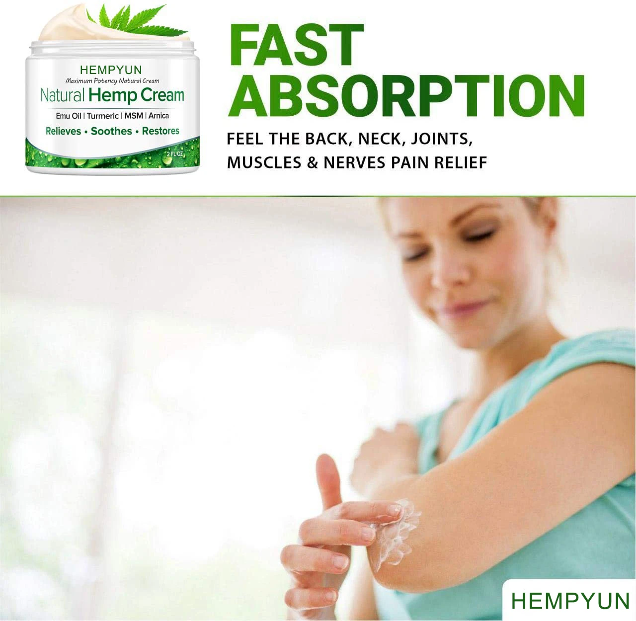 Hempyun-Pain Relief CBD Hemp Oil Cream Natural Hemp Extract Organic Cream for Pain Relief