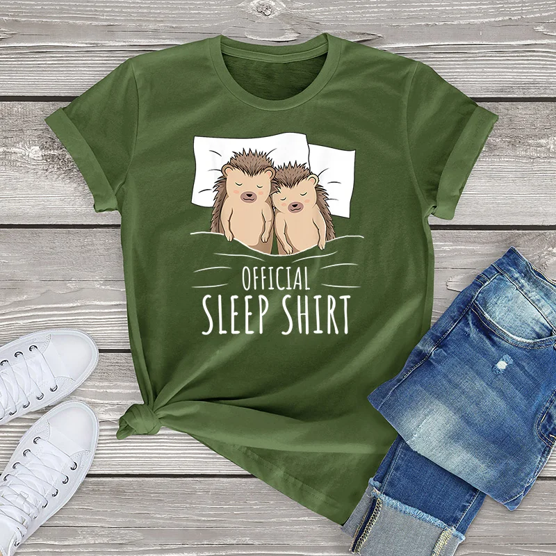 

100% Cotton Hedgehog Official Sleep Tee girl 90s Kawaii clothes unisex cartoon anime t Shirt female Fashion Oversized T-Shirt