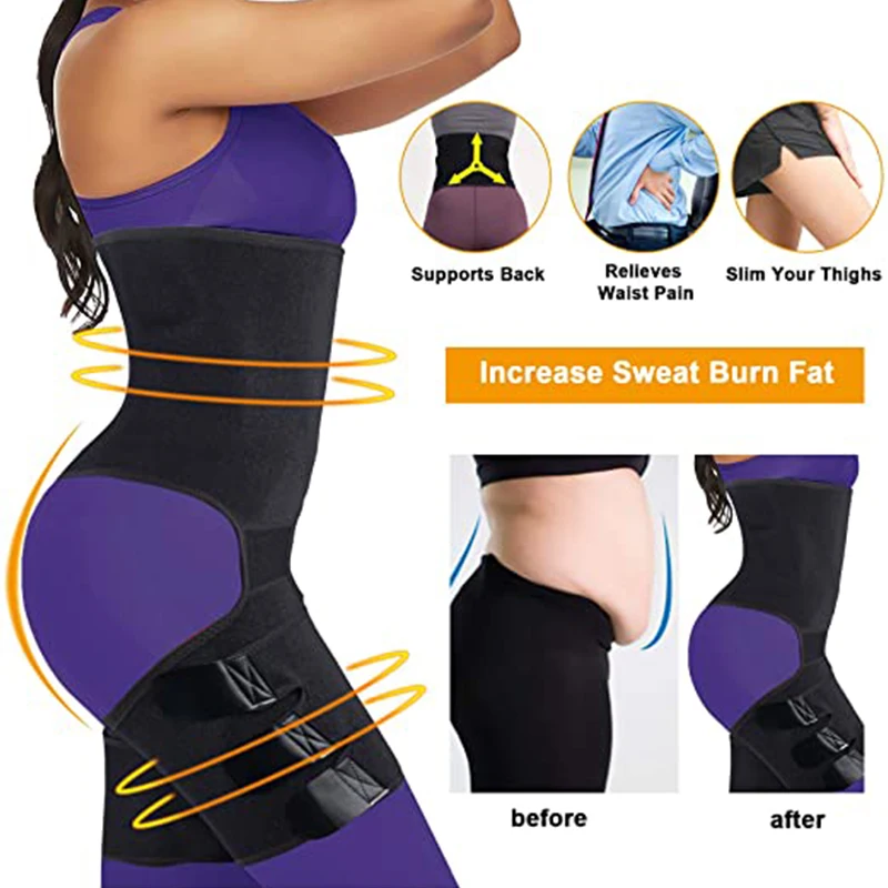 Sauna Sweat Waist and Thigh Trimmer for Women & Men Weight Loss Body Shaper Tummy Control Waist Trainer Workout Belt Leg Slimmer leonisa shapewear