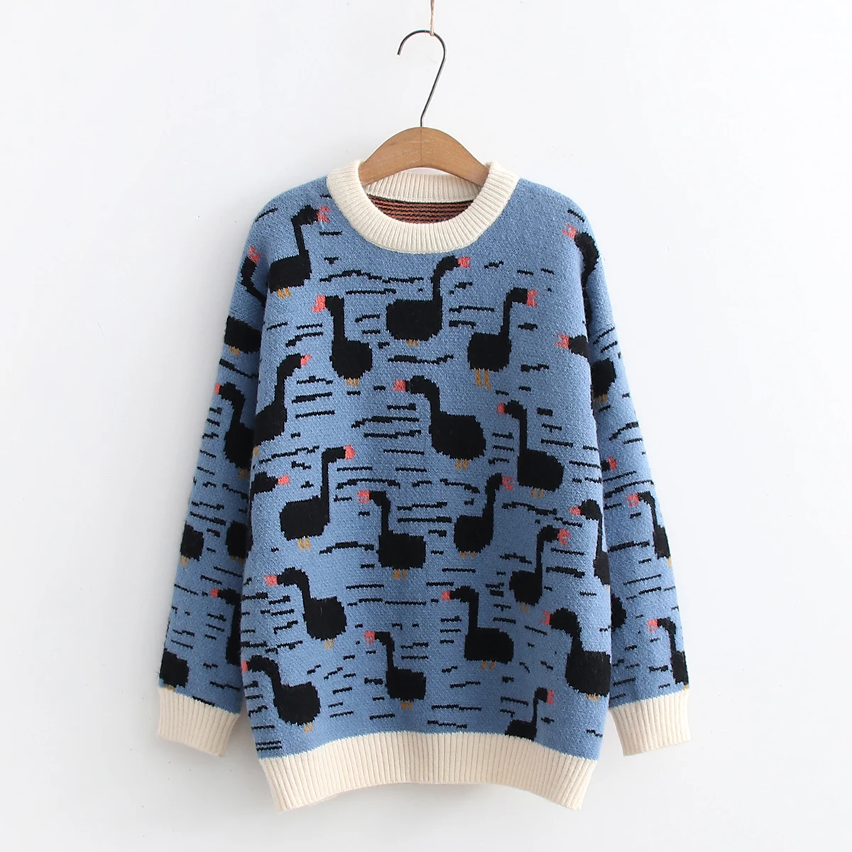 Женский Мягкий трикотажный пуловер ZA винтажный синий джемпер с круглым вырезом и