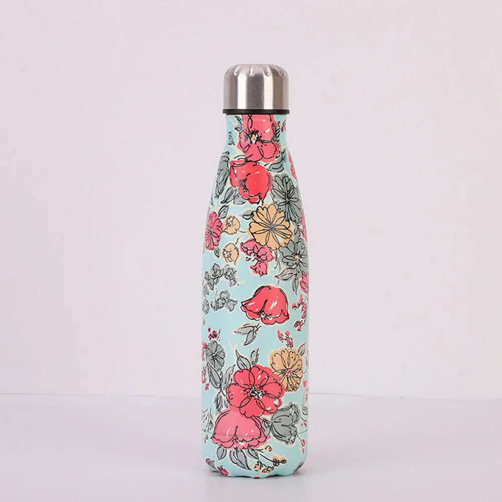 Red Flower Бутылка для воды из нержавеющей стали с двойными стенками с вакуумной изоляцией для спортивного зала из металла 500 мл - Цвет: Red Flower