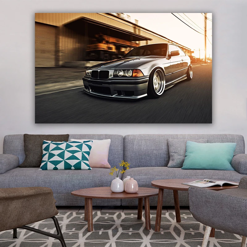 

BMW E36 Car Poster Print Painting Sports Car Home Decor Wall Art Prints For Living Room Decoration landscape frame