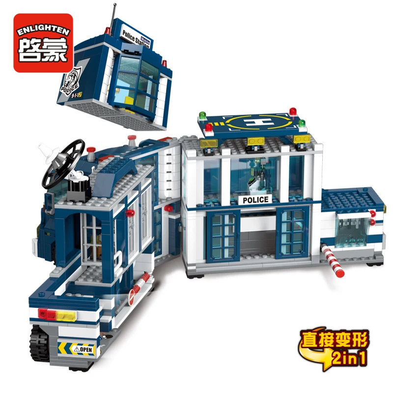 

Enlighten 1918 Building Block City Police 2 in 1 Mobile Plice Station 7 Figures 951pcs MOC Educational Brick Toy Boy Gift