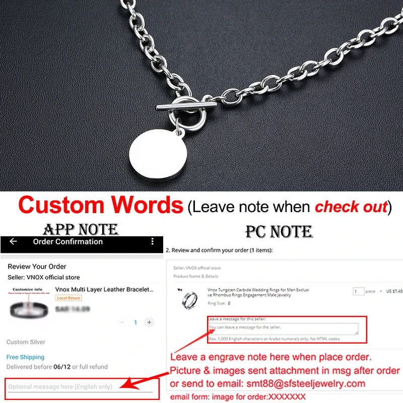 Custom Necklace 23S Vnox, настраиваемое изображение, фото, имя, браслеты для женщин и мужчин, нержавеющая сталь, звено цепи с сердцем, монета, шарм, BFF, семейный подарок - Окраска металла: Custom Necklace 23S