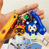 fashion game animal crossing 3d keychain silicone dog raccoon owl pendant toy doll key chain bag car keyring gift accessories