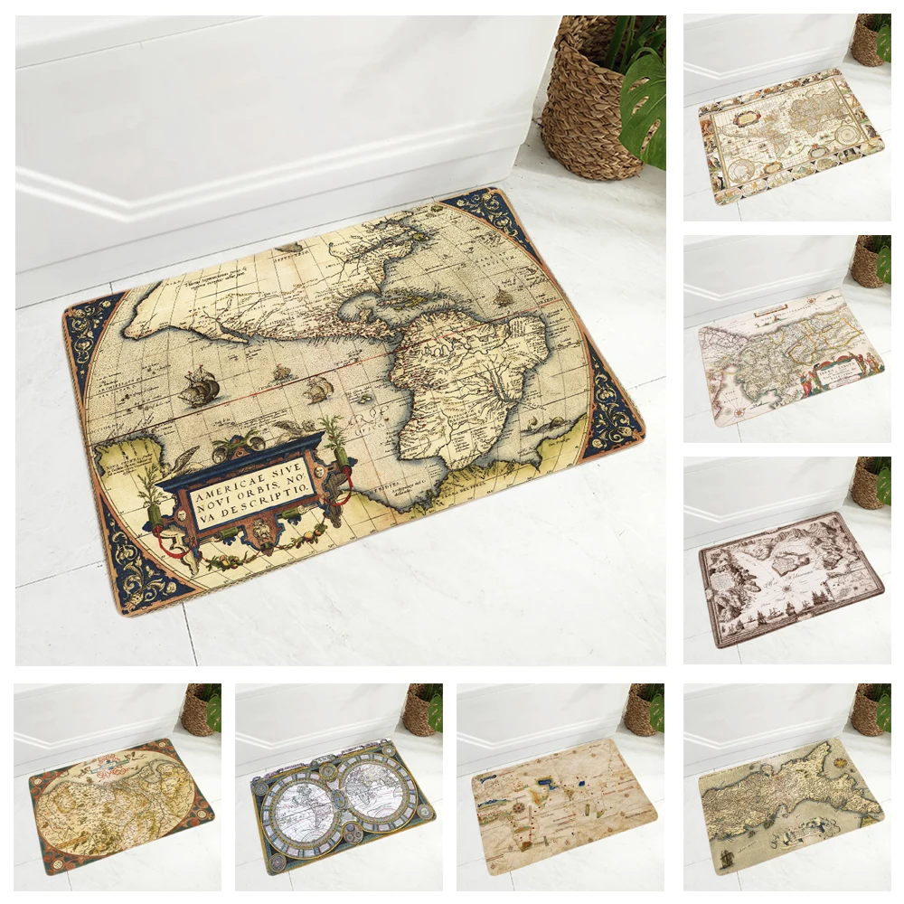 Придверный коврик с морской картой фланелевый нескользящий в средневековом