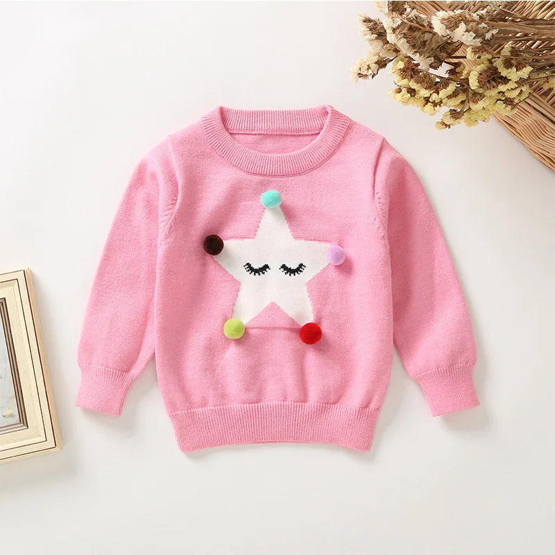 S0041 pink SAILEROAD 1-5Years Осенний вязаный свитер для девочки Star Applique Кардиган для девочек Хлопок Свитер маленький Sueter ninas - Цвет: S0041 pink