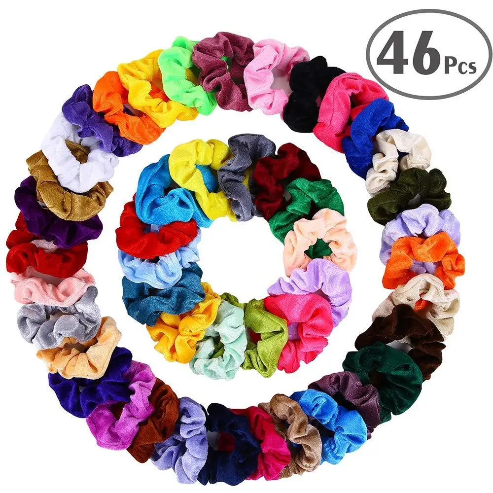 46pcs 46 шт./компл., винтажные резинки для волос, эластичные бархатные резинки, женские эластичные ободки для девочек, головные уборы, резиновые галстуки - Цвет: 46pcs