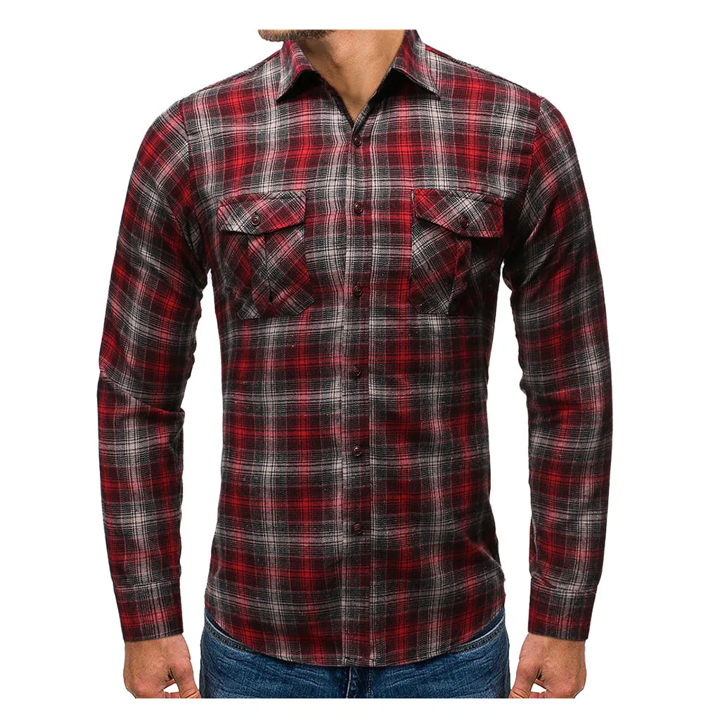 KANCOOLD Мужская Повседневная рубашка в клетку с отложным воротником мужская на