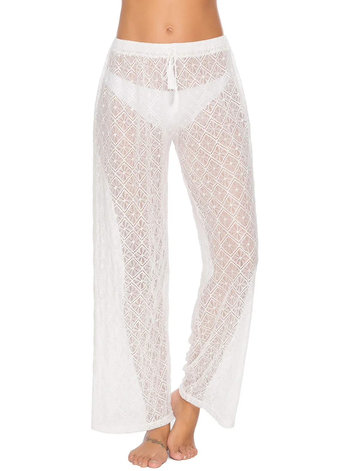 Женские Кружевные штаны с ушками вязаные крючком облегающие и расклешенные