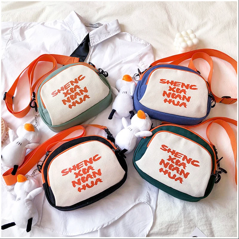 

Canvas Mini Messenger Purses and Handbags for Women 2021 Girls Female Shopper Casual New Fashion Clashing Colors Letters Wallets