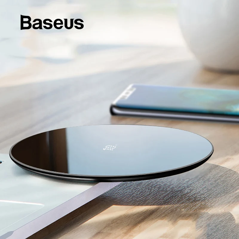 Тонкое Беспроводное зарядное устройство Baseus 15 Вт для HUAWEI P30 Pro, стеклянная Беспроводная зарядная панель для iPhone 11 Pro Max Xs Xr X с кабелем type-C