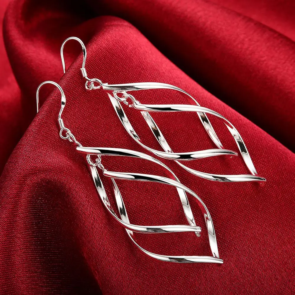 Neoglory посеребренный, трендовый двойной длинный листик Висячие серьги для женщин Простой полый ромб голливудская звезда Ziyi Zhang
