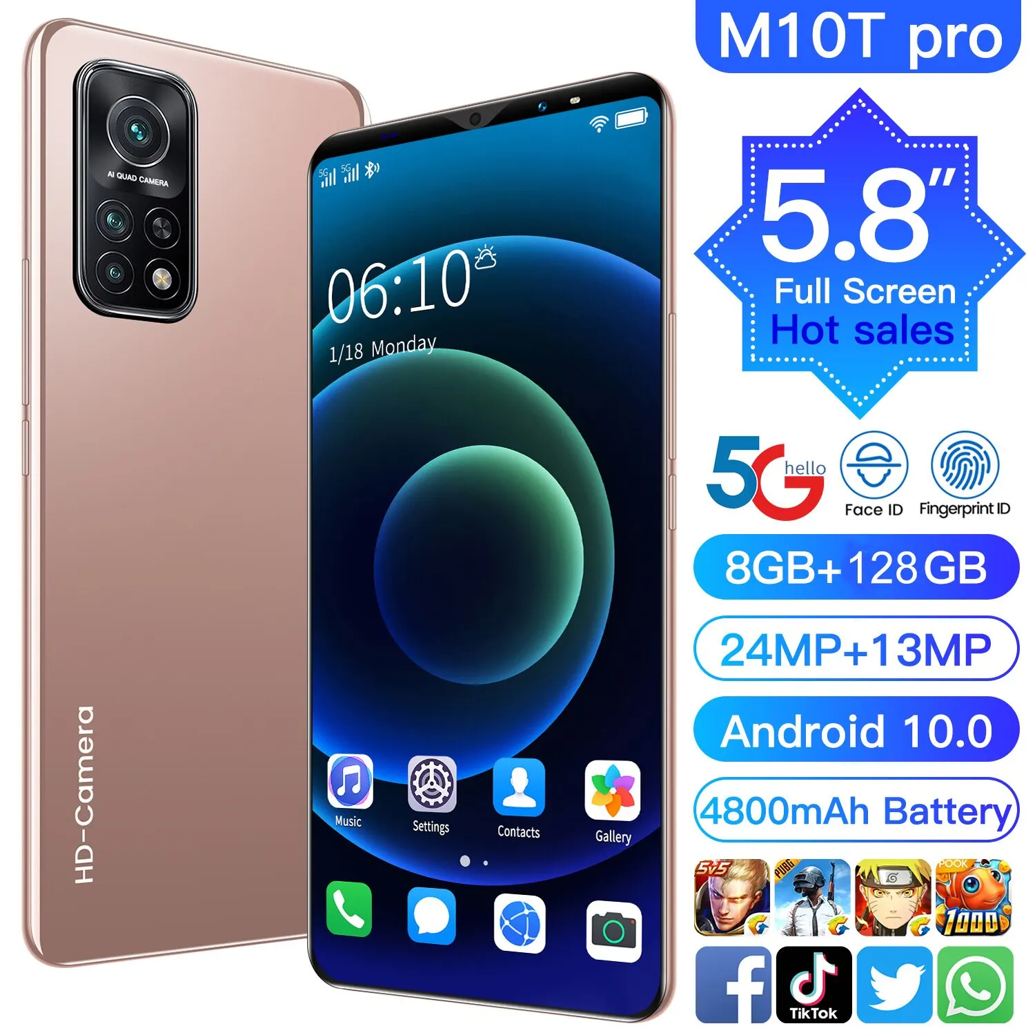 

M10t Pro Cheap Smart Phone 5.8 Inch 4800mah 4800mah 13+24mp Fingerprint Unlock 8 Core Mobile Cell Phone 5g Network Mtk6763