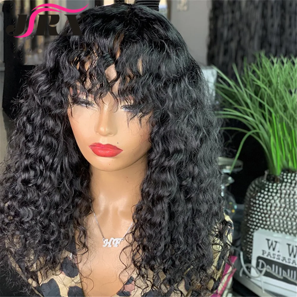 Парик бразильский кудрявый с челкой парики из человеческих волос без клея