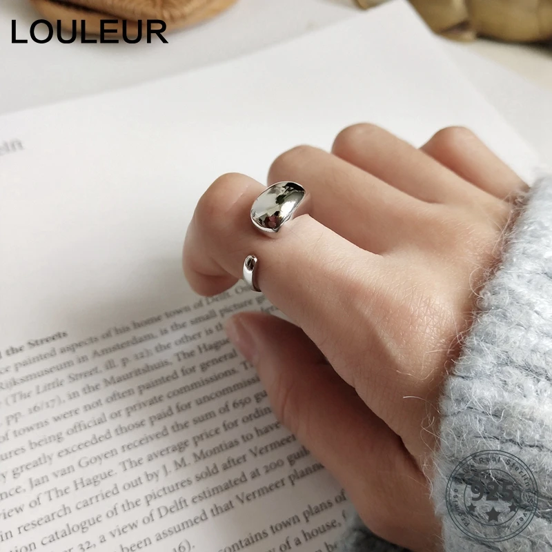 LouLeur 925 Стерлинговое Серебро большая капля воды Глянцевые Кольца Серебряные Элегантные Индивидуальные Открытые Кольца для женщин хорошее ювелирное изделие для шарма