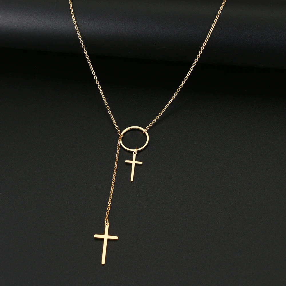 Ожерелья из нержавеющей стали модная простая Длинная цепочка с крестом кулон